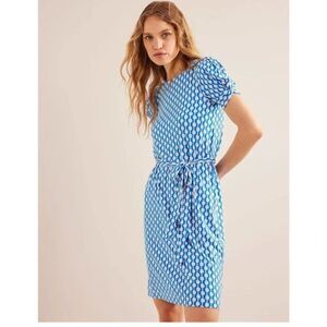 Boden Detail Jersey Mini Dress Moroccan Blue Azure NEW US 6
